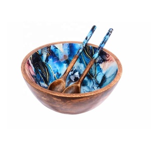 ชามเสิร์ฟสลัดไม้มาใหม่พร้อมเซิร์ฟเวอร์สลัดชามตกแต่งไม้มะม่วงสำหรับเคาน์เตอร์ห้องครัว - Product Image 1