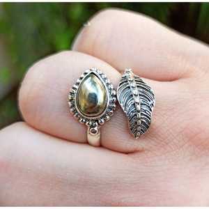 <b>Adjustable</b> Boho Jewelry Handmade Sterling Silver Leaf <b>Ring</b> Natural Pyrite Inlay Free Perfect Gift for Her Birthday Anniversary - Product Image 3