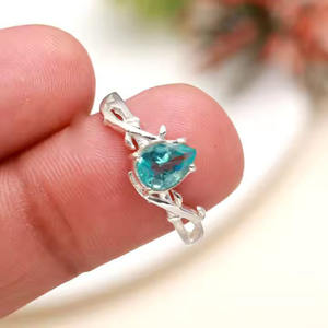 Apatita piedra pera corte 925 plata esterlina minimalista flor banda mujer chica aniversario cumpleaños regalo - Product Image 6