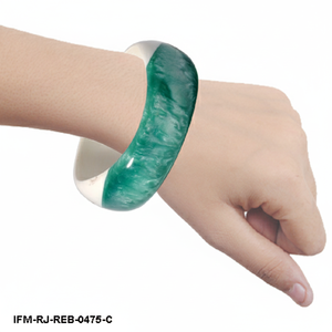Handmade Two Tone Resin Bangle Green Marble & Cream <b>White</b> Chunky Statement <b>Bracelet</b> Jewelry for Women - Product Image 6