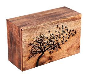 Boîte en bois urnes funéraires pour cendres humaines adultes grandes urnes funéraires pour columbarium-arbre de vie oiseau volant - Product Image 4
