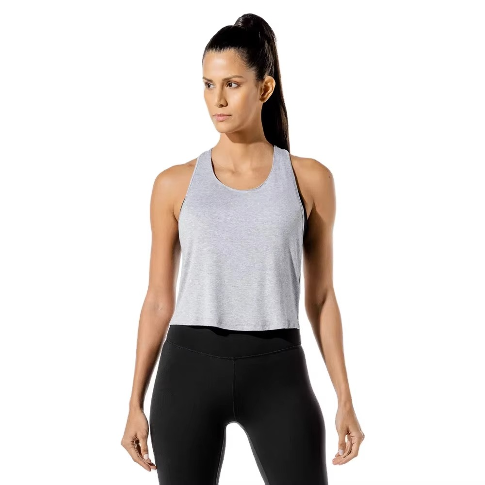Women's Custom Logo Gym Tank Top Breathable Solid Color V-Neck Yoga Vest Lace Button Tassel Ribbon Cotton Fleece Anti-shrink