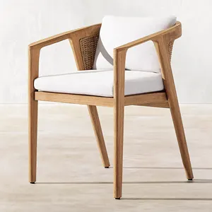 Fauteuil de salle à manger en bois de teck massif de qualité supérieure, chaise en osier toutes saisons-Gee