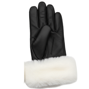 Guantes de cuero negro con puño de piel sintética blanca Accesorios de invierno para mujer de moda - Product Image 2
