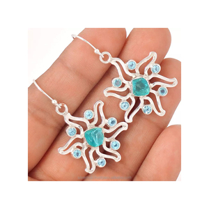 925 Sterling <b>Silver</b> <b>Drop</b> <b>Earrings</b> Women Natural Blue Apatite Gemstone Handmade Jewelry ODM OEM Bulk Price Party Gift - Product Image 3