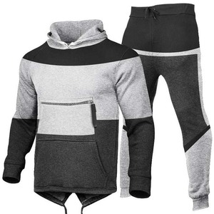 Ensemble sweat-shirt à capuche et pantalon de jogging personnalisé pour hommes survêtement de haute qualité pour hommes pull couleur bloc avec poche zippée costumes en coton - Product Image 4