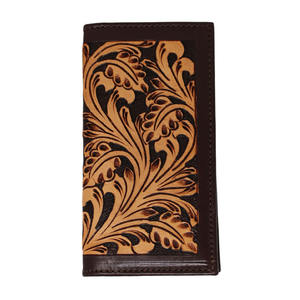Long portefeuille en cuir usiné vintage pour hommes avec motif de sculpture perlée et protection RFID - Product Image 1