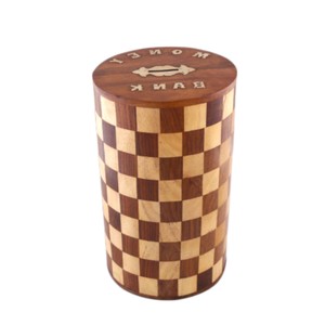Thủ công bằng gỗ hình trụ ngân hàng đồng xu với rô Inlay tùy chỉnh trang trí hộp tiền cho quà tặng, tiết kiệm & trang trí nội thất - Product Image 3