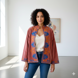 Chaqueta de Invierno Casual Reversible de Terciopelo Suzani Bordada, Ecológica, Talla Grande, con Forro de Algodón, Diseño Transpirable para Mujer - Product Image 1