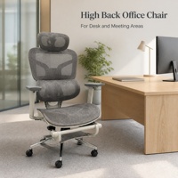 Chaise de bureau en maille à dossier haut avec appui-tête, accoudoirs, repose-pieds et base à roulettes pour le lieu de travail et la salle de réunion