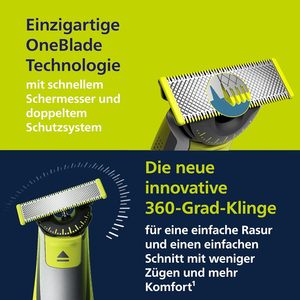 Afeitadora eléctrica Philips OneBlade Authentic para rostro y cuerpo, 3 x 360 cuchillas, 4 x peines para barba (1, 2, 3, 5 mm), 1 x juego de accesorios para el cuerpo, QP2834/31 - Product Image 5