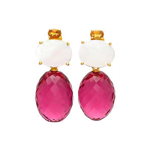 Pendiente de forma ovalada geométrica de nueva llegada con hidra rosa y pendiente de piedra preciosa blanca brillante de Gemstone - Product Image 1