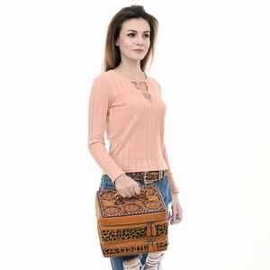 Mallette de rangement en cuir véritable occidental avec fermeture à glissière à pompon automne Style bohème organisateur de voyage écologique pour femmes - Product Image 4