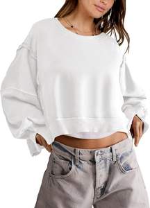 Sweat-shirt à col zippé pour femme décontracté à manches longues avec cordon de serrage réglable Logo avant 100% coton fabriqué au Pakistan - Product Image 3