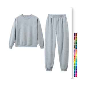 Conjunto Deportivo de Invierno para Mujer con Logotipo Personalizado, Sudadera con Cuello Redondo, Pantalones Deportivos, Conjunto de 2 Piezas de Felpa de Algodón - Product Image 1