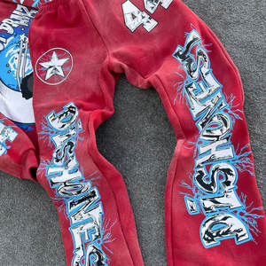 Chándal de invierno de 100% algodón con capucha pesado personalizado OEM para hombre, conjunto de 2 piezas, ropa de calle, estampado, lavado con ácido, dobladillo crudo, llamarada - Product Image 5