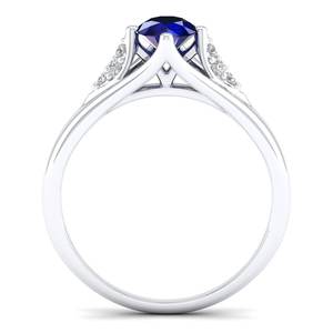 Anillo de Plata de Ley 925 con Zafiro Azul de Corte Brillante Redondo de 0.5 Quilates de REYES Manufacturer para Mujer, Anillo de Moissanita - Product Image 4