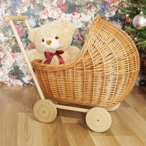 Poussette en rotin tressé à la main à prix abordable pour poupées, jouets pour enfants, best-seller, jouet pour enfants, poussette pour poupées - Product Image 2