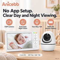 Anicebb Moniteur Bébé Sans WiFi 5 Pouces 720P Caméra Panoramique Inclinable Vision Nocturne Automatique Audio Bidirectionnel Rechargeable Connexion Locale
