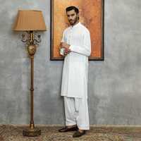 Desain Terbaru Shalwar Kameez Hitam Tradisional Etnik Afghanistan Muslim untuk Pria, Setelan 2 Potong, Kerah Bernapas, Ukuran Besar