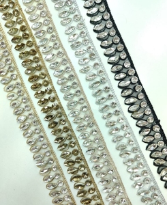 custom made in leaf shaped stone work machine embroidered <b>laces</b> in various designs and colours for exclusive wedding dresses - Product Image 4