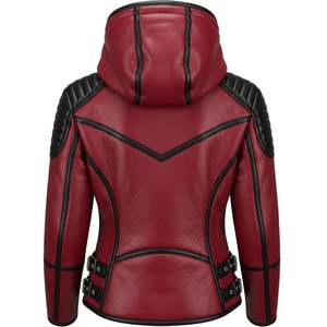 Chaqueta de Motociclista de Piel de Oveja Roja para Mujer, Estilo Motociclista, Chaqueta Ajustada de Cuero Genuino - Product Image 2