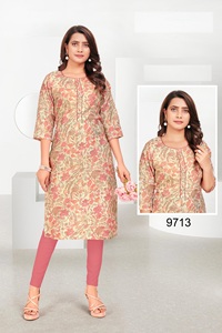 ชุดคอมโบ kurti พิมพ์ลายดิจิทัลผ้าลินินคอตตอนแท้สำหรับผู้ใหญ่ - Product Image 2