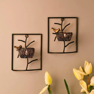 Support de lumière de thé de mur en métal oiseau avec la conception de nid pour l'oiseau de charme rustique et le support de lumière de thé de mur en métal de nid - Product Image 1