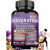 Resvératrol avec NAD+, berbérine, quercétine, extrait de grenade, complément alimentaire antioxydant à base de plantes, fabriqué aux États-Unis