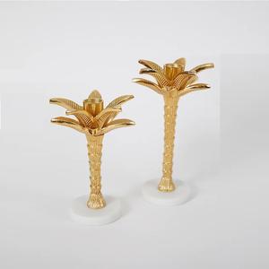 Bougeoir en forme de palmier doré, bougeoir en aluminium tropical, écologique, fait à la main, support de bougie, centre de table de mariage, décoration de la maison - Product Image 3
