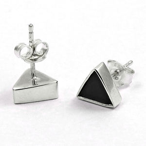 Beau cadeau pour elle Fine Jewelry Women Elegant Unique Natural Black Onyx Gemstone Triangle Stud Earrings 925 Sterling Silver - Product Image 1