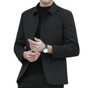 Manteau d'affaires mi-long élégant en cuir véritable pour hommes, col rabattu, fermeture à glissière, imperméable, saison d'hiver - Product Image 6