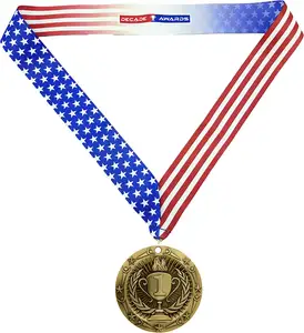 Best Quality Award Winning Badge with Neck Ribbon Wide Medallion with Stars and Stripes American Flag