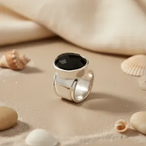 925 Sterling <b>Silver</b> Statement <b>Ring</b> <b>with</b> <b>Black</b> Onyx for Women Elegant Jewelry - Product Image 3
