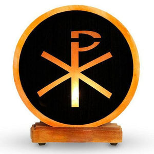 Chi Ro signe Style sculpté à la main lampe au sel rose de l'Himalaya artisanat naturel pour la décoration de la maison avec des lettres de signe du christianisme - Product Image 1