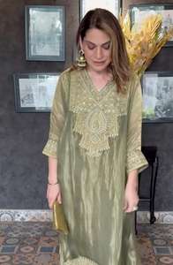 Vente en gros de fabricant, ensemble de pantalons caftan pour femmes, ensemble de broderie en organza et satin pour les festivals indiens pakistanais - Product Image 3