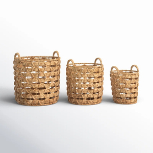 Paniers de rangement en jonc de mer faits à la main ensemble de 3 avec poignées Style côtier Design Durable texturé marron parfait bon prix - Product Image 2