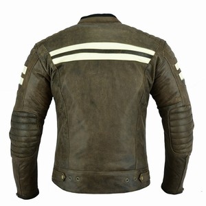 CHAQUETA MOTO CUERO MARRON ESTILO VINTAGE CON FORRO Y PROTECCIONES DESMONTABLE - Product Image 2
