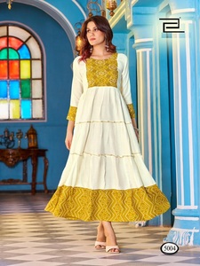 Vestido cosido completo de rayón de 14kg con vestido largo con volantes de rayón confeccionado - Product Image 2