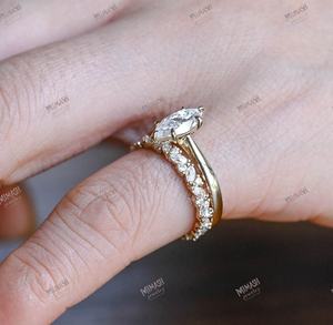 Anillo de moissanita solitario de corte Marquesa en oro sólido real Anillo de Bodas de corte Marquesa elegante y atemporal para mujer - Product Image 3