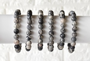 Bracelet en Jaspe Picasso Gris Naturel de 8 mm, Perles Rondes, pour la Méditation et la Guérison, Vente en Gros - Product Image 5