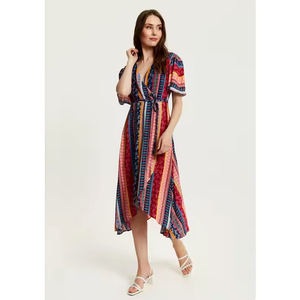 Vestido Midi cruzado con estampado de Cachemira y escote en V de manga corta de alta calidad para mujeres y niñas, fiesta multicolor, India a un precio razonable - Product Image 3