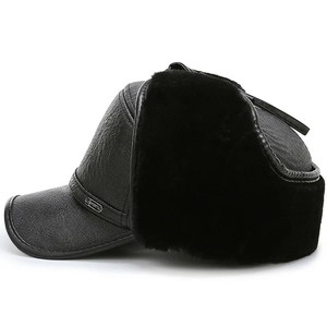 Sombreros de cuero de PU de alta calidad, primera capa de invierno, orejeras cálidas de piel de vaca, gorras de bombardero, además de terciopelo grueso, gorras de hueso para hombre, sombrero de papá - Product Image 3
