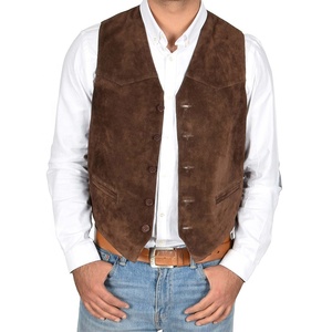 ATLANTIC Chaleco Anti-UV a prueba de viento de cuero de ante genuino marrón para hombre con cuello en V Cierre de cremallera de motocicleta de invierno - Product Image 2