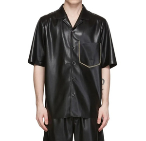 Men Leather <b>Half</b> <b>Button</b> Up T <b>Shirt</b> Quick Dry Moisture Wicking Gym Running Training Workout Activewear - Product Image 1