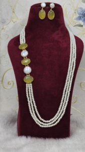 Conjunto de pendientes de collar de fiestas transfronterizas de aleación chapada en oro más vendido, cadena de perlas multicapa creativa, circón directo - Product Image 4