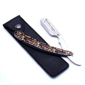 Prestige Professional Barber Straight Edge Razor con mango de madera y estuche de cuero genuino para afeitado de cara y cuerpo - Product Image 1