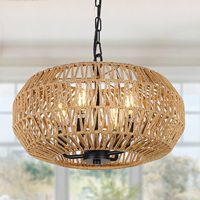 Lustre suspendu en rotin tressé à la main à 4 lumières avec abat-jour en forme de panier ovale pour la décoration de restaurant, d'hôtel, de salle de mariage ou de salle à manger