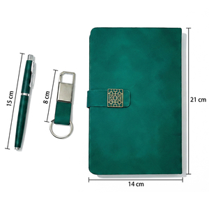 Set Regalo Aziendale Verde Smeraldo con Taccuino, Penna e Portachiavi - Finitura Simil-Pelle e Chiusura Magnetica - Product Image 2