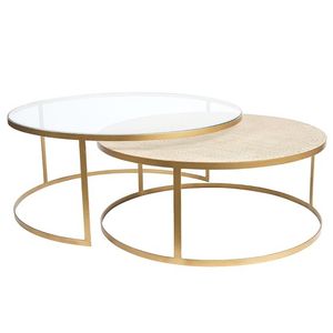 Tables gigognes antiques en métal doré Ensemble de 3 meubles de maison de luxe royal en verre extensible au design triangulaire pour le salon - Product Image 2